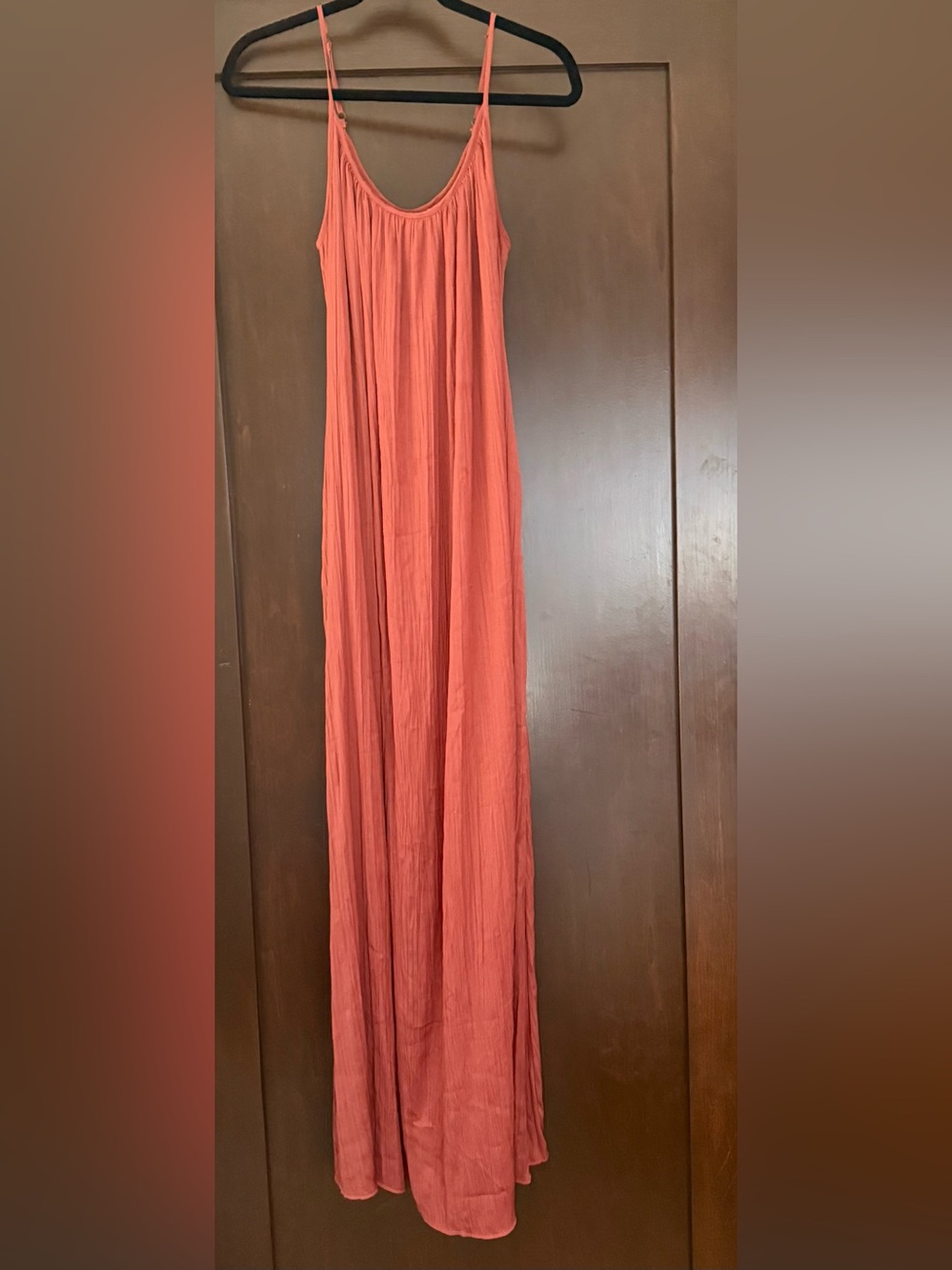 Slip Maxi Dress in Rust with Thin Spaghetti Straps